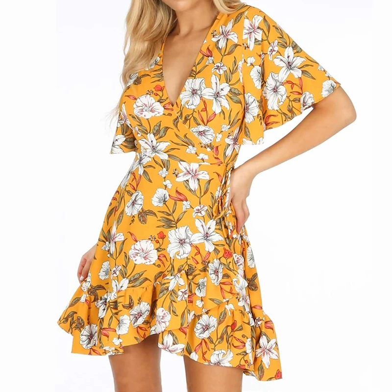 Ruffle Wrap Dress Women Summer Floral Print Party Mini Dresses Female V Neck Short Sleeve Boho Beach Casual Sundress
Ruffle Wrap Dress Women Summer Floral Print Party Mini Dresses Female V Neck Short Sleeve Boho Beach Casual Sundress