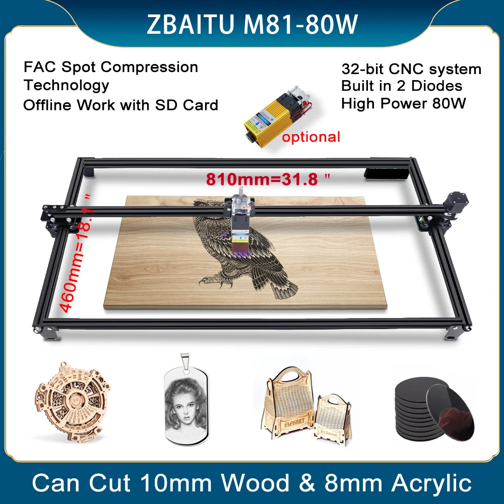 81*46cm, 40W/80W CNC Desktop Laser Engraving & Cutting Machine, Wifi/Offline Printing/32-bit MCU/24-hour work, Cut Thick Planks
81*46cm, 40W/80W CNC Desktop Laser Engraving & Cutting Machine, Wifi/Offline Printing/32-bit MCU/24-hour work, Cut Thick Planks