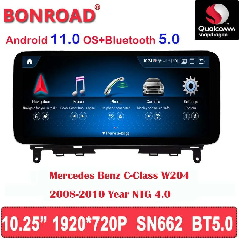 Автомобильный мультимедийный плеер Bonroad Android 11 Qualcomm SN662 1920*720P монитор для Mercedes Benz C