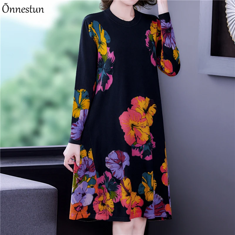 Floral Print Long Sweaters Dress Autumn Women Clothing Long Sleeve Top Femme Pullover Plus Size Elasticity Thick Sweater Women
Floral Print Long Sweaters Dress Autumn Women Clothing Long Sleeve Top Femme Pullover Plus Size Elasticity Thick Sweater Women