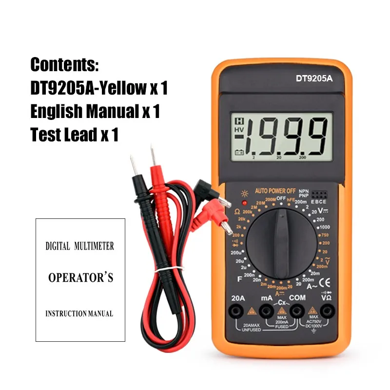 DT9205A HFE AC DC LCD Display Professional Electric Handheld Tester Meter Digital Multimeter Ammeter Multimetro Messleitungen
DT9205A HFE AC DC LCD Display Professional Electric Handheld Tester Meter Digital Multimeter Ammeter Multimetro Messleitungen