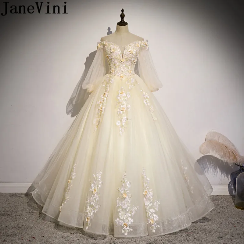 JaneVini Champagne Flowers Ball Gown Quinceanera Dresses Long Sleeve Off Shoulder Tulle Pearl Lace Applique Sweet 16 Party Dress
JaneVini Champagne Flowers Ball Gown Quinceanera Dresses Long Sleeve Off Shoulder Tulle Pearl Lace Applique Sweet 16 Party Dress