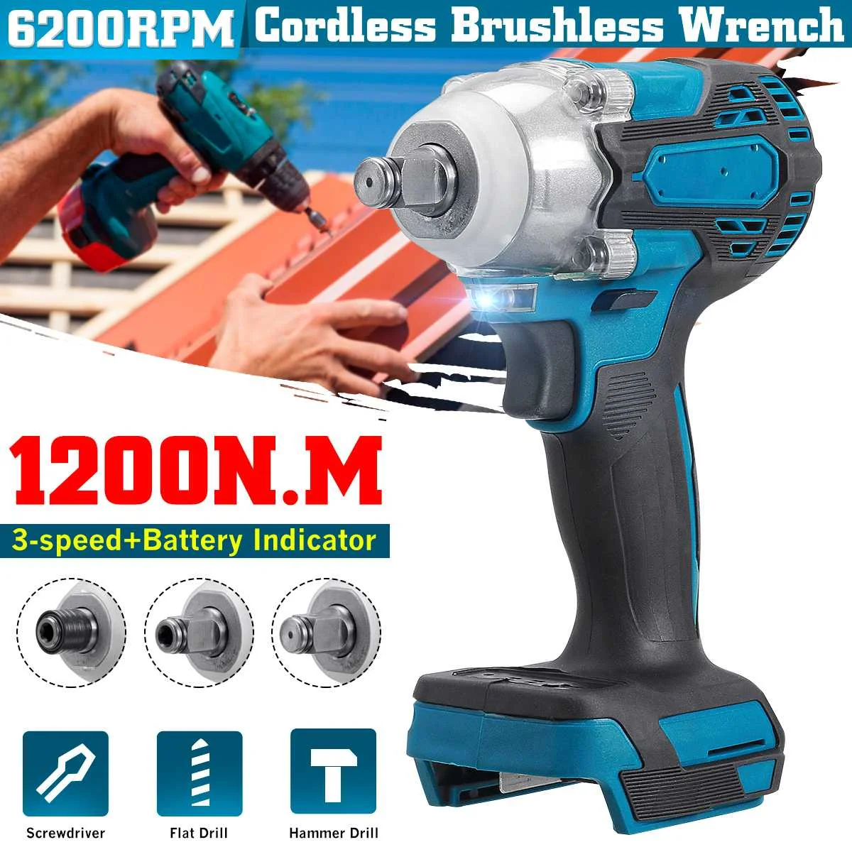 18V 1200Nm Cordless Impact Wrench Screwdriver 1/2''Brushless Electric Driver Rechargeable Wrench Screwdriver Woodworking Tools
18V 1200Nm Cordless Impact Wrench Screwdriver 1/2''Brushless Electric Driver Rechargeable Wrench Screwdriver Woodworking Tools