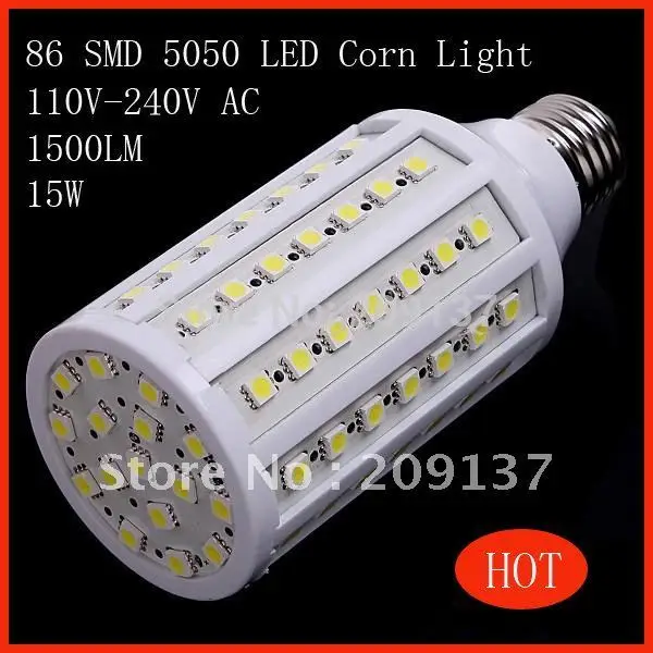 Free shipping 10pcs E27 15W led Corn Light / 86led 5050SMD led corn bulb led lamp white / warm white
Free shipping 10pcs E27 15W led Corn Light / 86led 5050SMD led corn bulb led lamp white / warm white