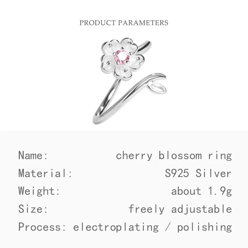 925 Sterling Silver Pin New Cherry Blossom Opening Chaoren Flower Student Imitation Pink Crystal Peach Blossom Tail Ring
925 Sterling Silver Pin New Cherry Blossom Opening Chaoren Flower Student Imitation Pink Crystal Peach Blossom Tail Ring
