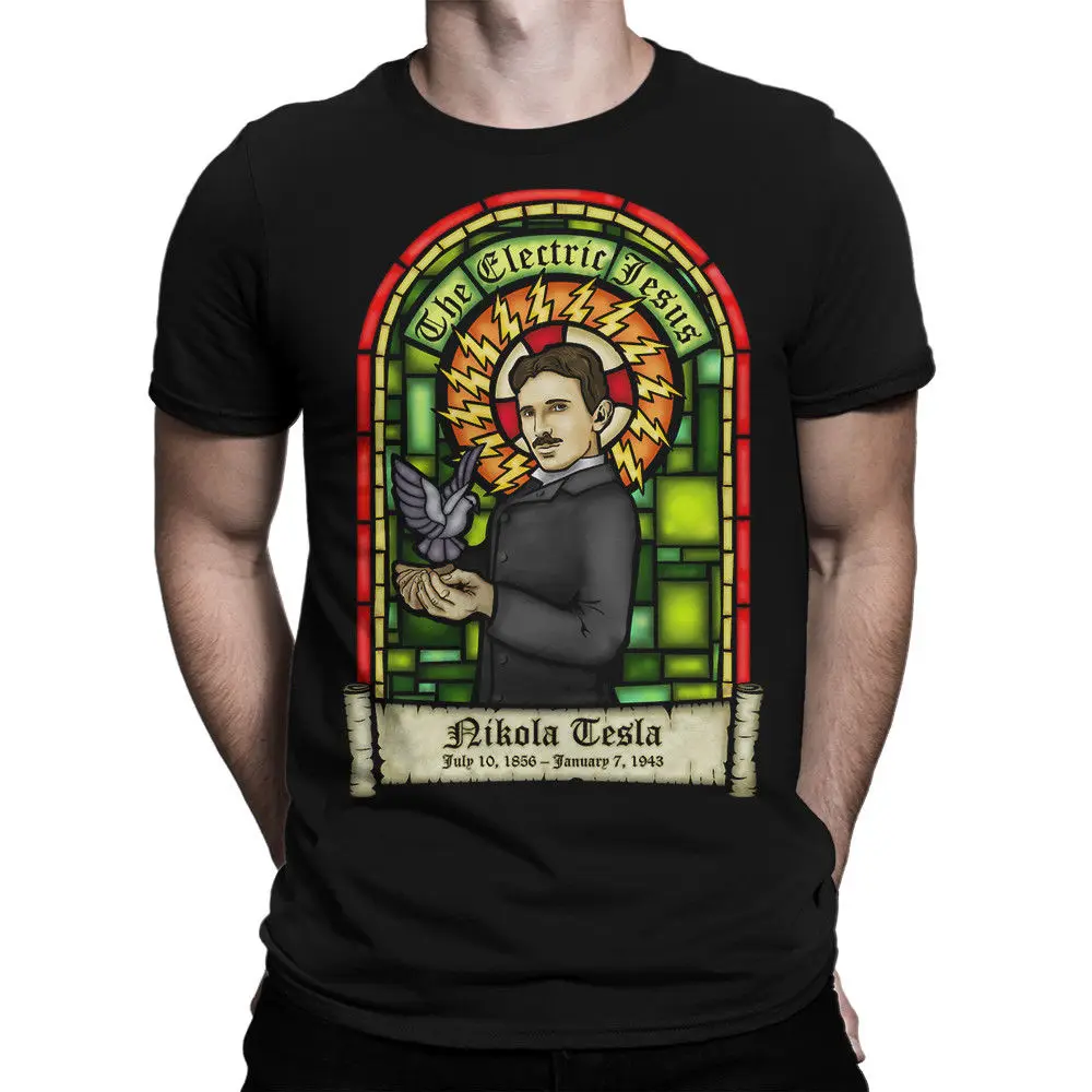 Nicola Tesla "Electric Jesus Art t shirt научная футболка все размеры с принтом на заказ забавная
