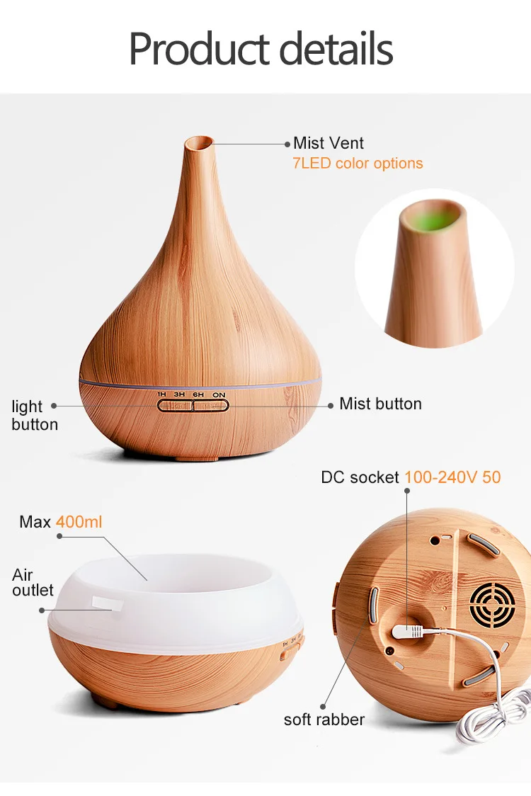 Classical Ultrasonic Cool Mist Humidifier Wood Grain Aromatherapy diffuser Essential Oil Aroma Diffuser with LED light for Home
Classical Ultrasonic Cool Mist Humidifier Wood Grain Aromatherapy diffuser Essential Oil Aroma Diffuser with LED light for Home