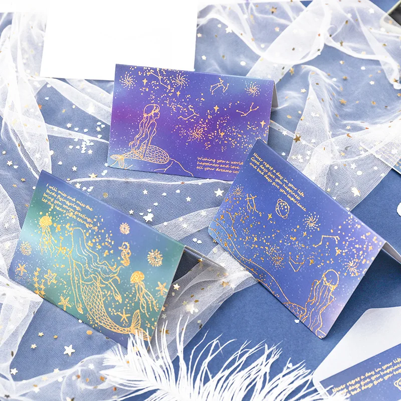 

Beautiful Mermaid Starry sky transparent Golden Envelope Message Card Letter Greeting card Stationary Storage Paper Gift