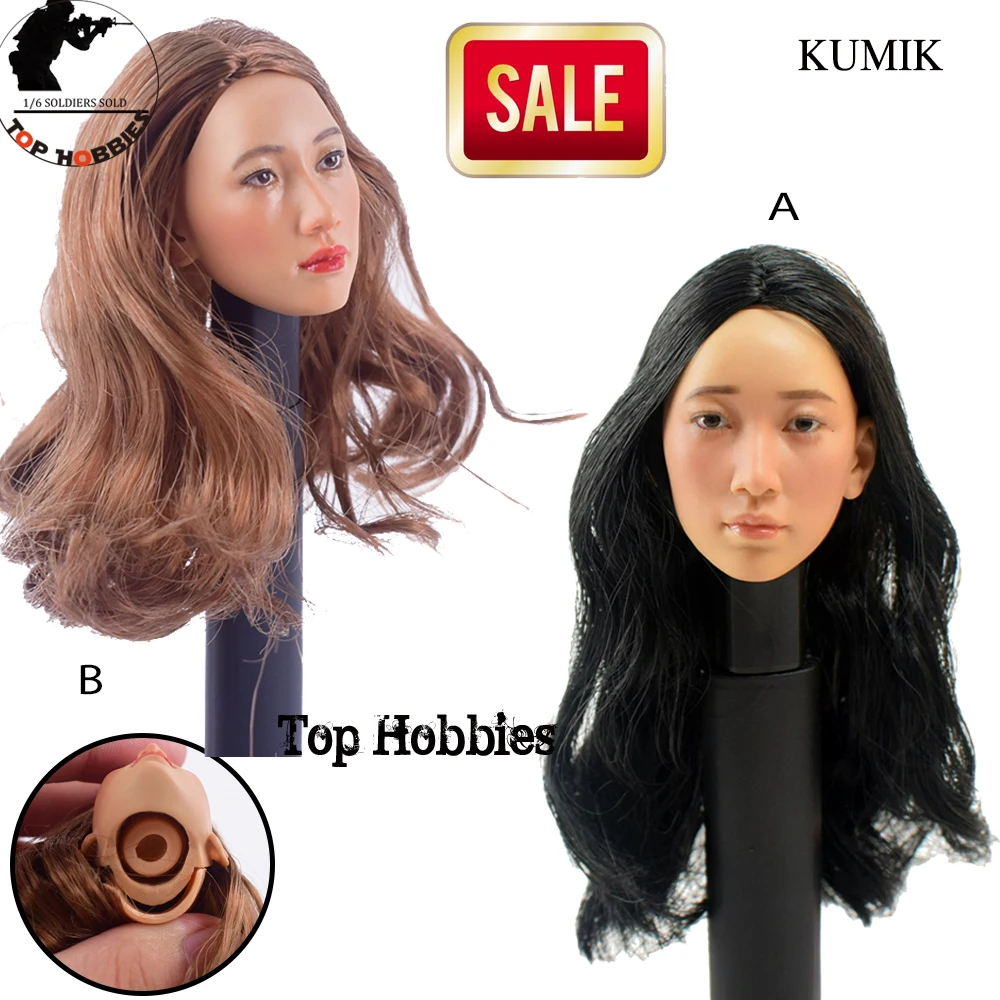 1/6 весы KUMIK KM16 27 Женская головка скульптурный светильник/темно бордовый Макияж