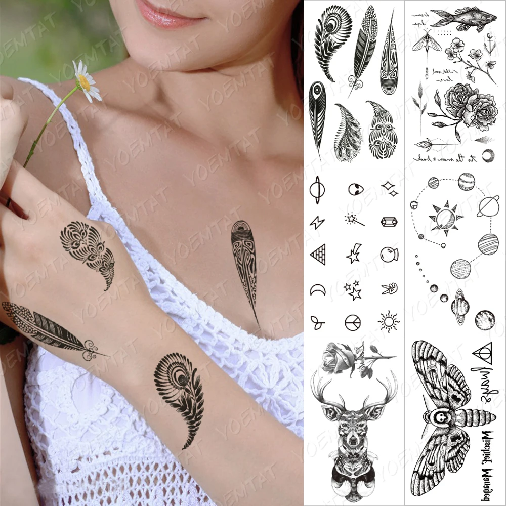 Feather Temporary Tattoo Sticker Wing Branch Peacock Tail Black Fake Tatoo Chest Hand Arm Women Men Glitter Kids Tatto Body Art
Feather Temporary Tattoo Sticker Wing Branch Peacock Tail Black Fake Tatoo Chest Hand Arm Women Men Glitter Kids Tatto Body Art