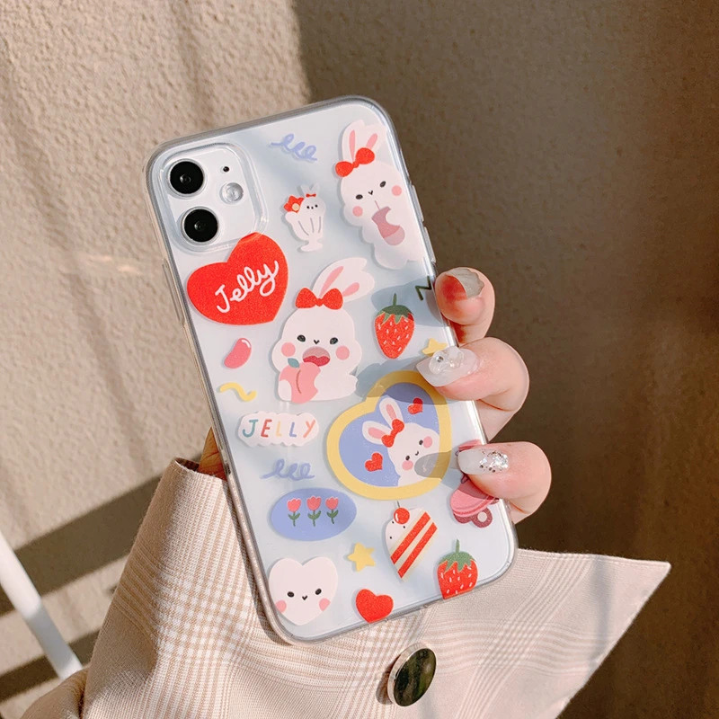 Милый прозрачный мягкий чехол для телефона с изображением персикового кролика