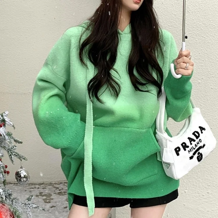 Soft Waxy Gradient Sweater Women's Fashion 2021 Winter Loose Lazy Wind Hooded Contrast Sweater C2220
Soft Waxy Gradient Sweater Women's Fashion 2021 Winter Loose Lazy Wind Hooded Contrast Sweater C2220