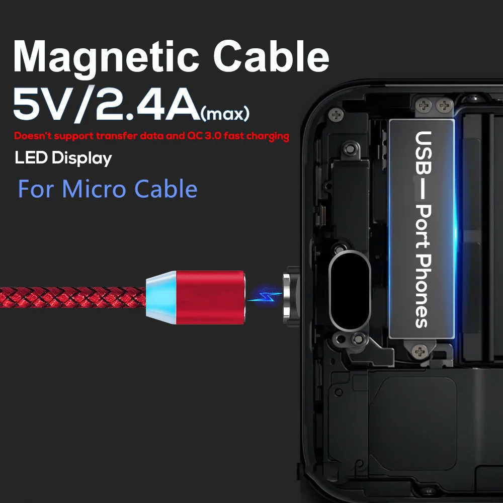 Магнитный Micro USB зарядный провод для Samsung A10 A3 A5 2016 A6 Huawei honor 7A Xiaomi Redmi 6A LG alcatel HTC