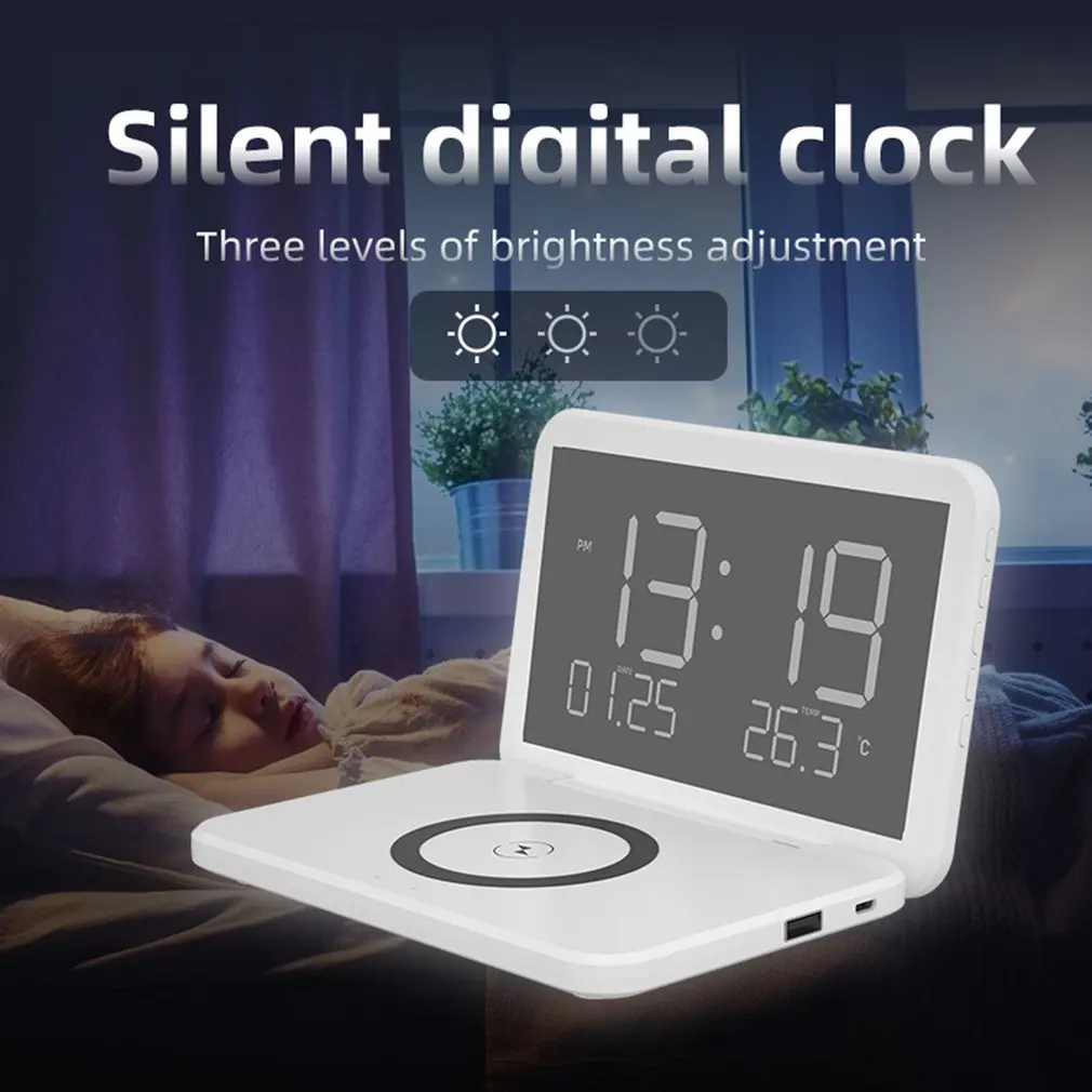 Foldable Mirror Alarm Clock LED Digital Clock Phone Wireless Charging Perpetual Calendar USB Rechargeable Table Clock
Foldable Mirror Alarm Clock LED Digital Clock Phone Wireless Charging Perpetual Calendar USB Rechargeable Table Clock