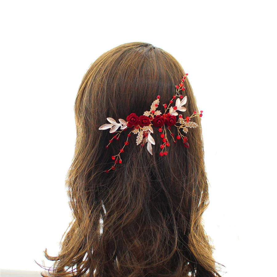 MY013 Exquisite Wedding Bridal Hair Comb Alloy Pearl Leaves Organza Flower Red Rhinestone Marriage Bride Headpiece Women Tiara
MY013 Exquisite Wedding Bridal Hair Comb Alloy Pearl Leaves Organza Flower Red Rhinestone Marriage Bride Headpiece Women Tiara