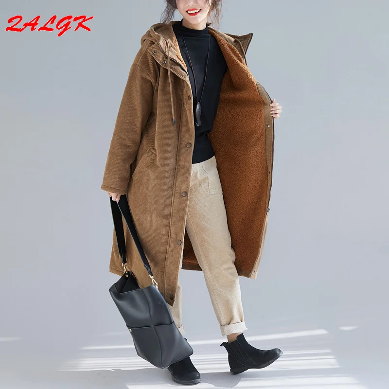 Women's Cotton Coat Winter 2021 New Mid-length Corduroy Padded with Hooded Plus Size Loose Velvet Temperament Clothes jacket
Women's Cotton Coat Winter 2021 New Mid-length Corduroy Padded with Hooded Plus Size Loose Velvet Temperament Clothes jacket