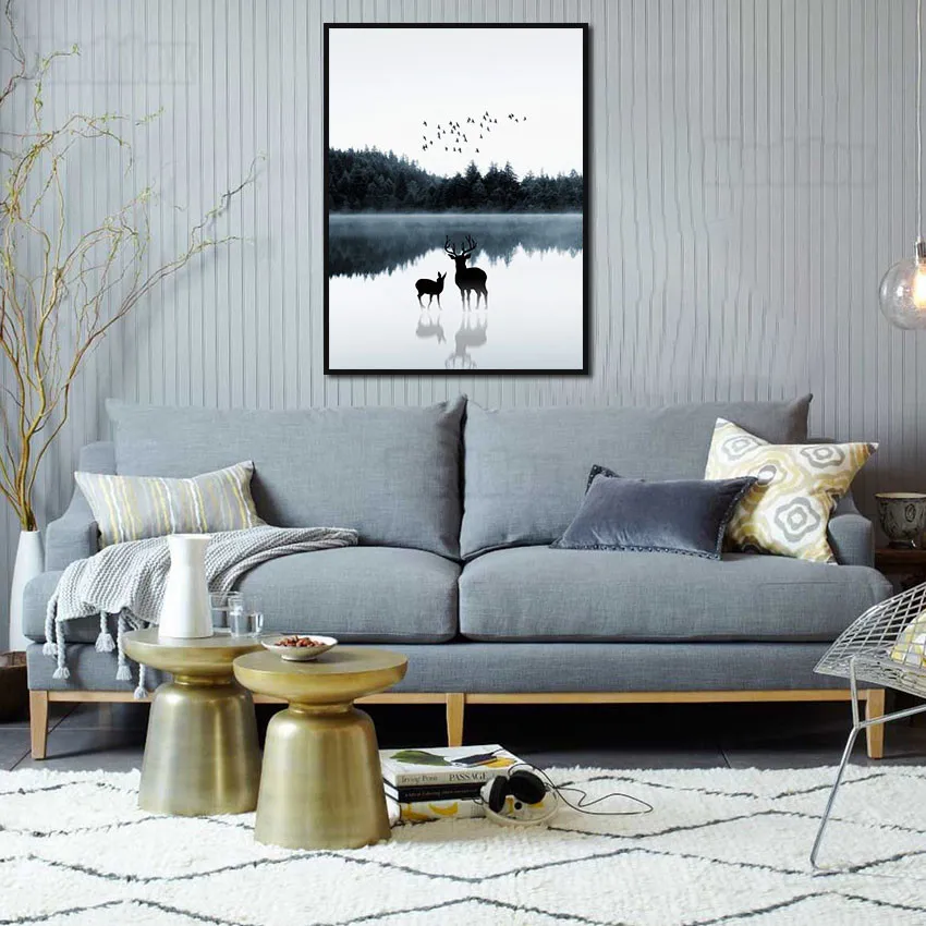 Landscape Art Canvas Frozen Lake Deer Silhouette Forest Bird Reflection Fog Bedroom Living Room Study Simple and Beautiful Decor
Landscape Art Canvas Frozen Lake Deer Silhouette Forest Bird Reflection Fog Bedroom Living Room Study Simple and Beautiful Decor