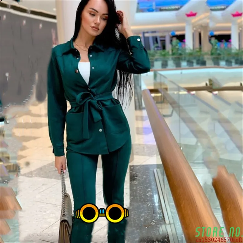 Autumn Spring Women's Tracksuit Suede Solid Color Shirt Collar Single Breasted Belt Elastic 2 Pieces Pant Suit
Autumn Spring Women's Tracksuit Suede Solid Color Shirt Collar Single Breasted Belt Elastic 2 Pieces Pant Suit