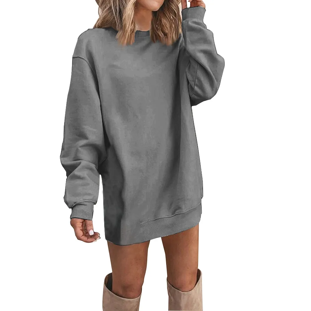 Women's Dress Fashion Long Sleeve Round Neck Loose Mid-length Sweater Dress Solid Color Long Sleeve Dress женское платье 40* 
Women's Dress Fashion Long Sleeve Round Neck Loose Mid-length Sweater Dress Solid Color Long Sleeve Dress женское платье 40*