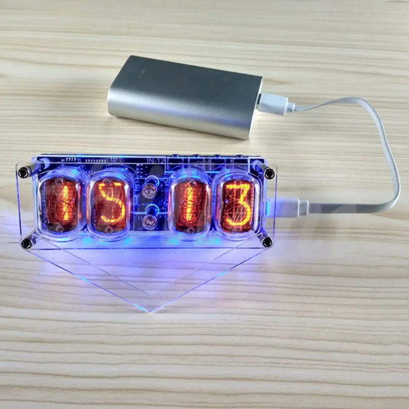 Трубчатые часы Nixie IN-12 4-битные светящиеся RGB цветные настольные с отображением