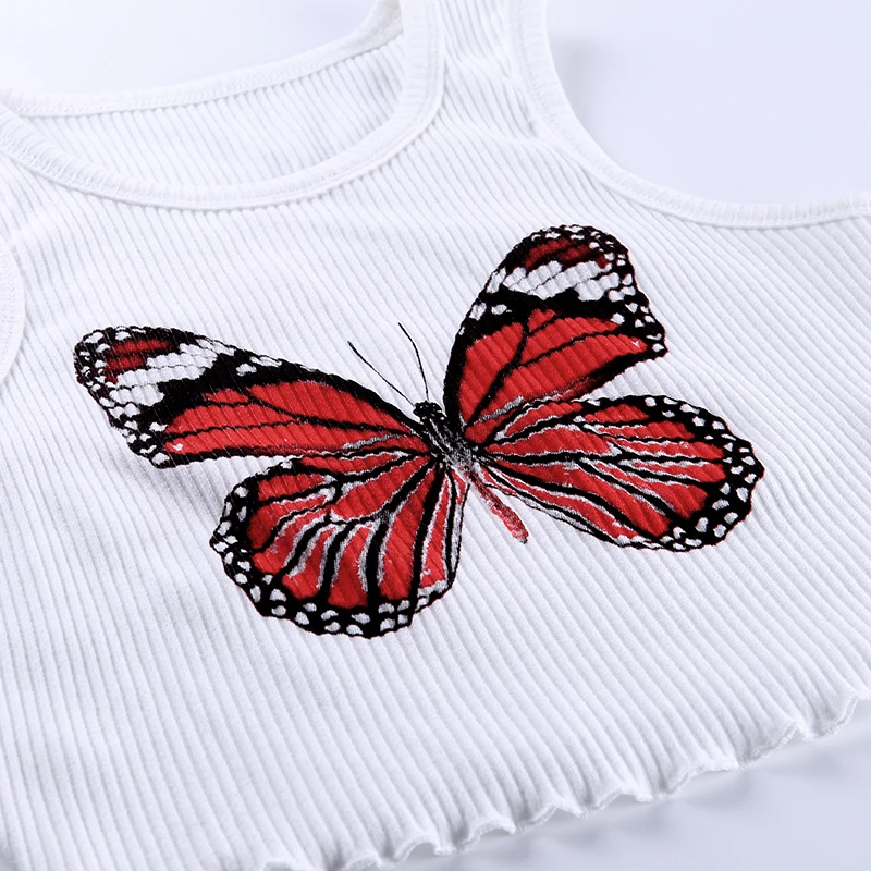 OSLLENLLA Butterfly Print Ribbed Tank Top Women Cropped Top Summer Sleeveless Skinny O neck Casual Streetwear Cotton Tank Top 
OSLLENLLA Butterfly Print Ribbed Tank Top Women Cropped Top Summer Sleeveless Skinny O neck Casual Streetwear Cotton Tank Top
