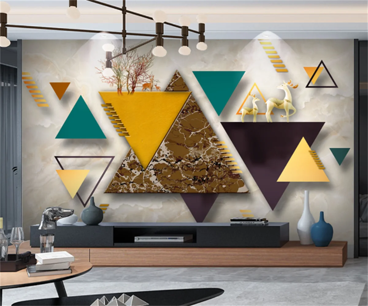 

Customize any size wallpaper mural Nordic 3D geometric elk modern minimalist TV background wall mural hotel tooling stickers