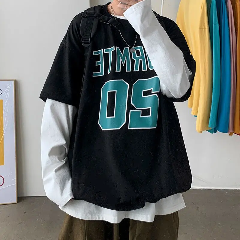 Fake two-piece T-shirt men women loose trend long-sleeved shirt Hong Kong style versatile autumn letter print lover streetwear
Fake two-piece T-shirt men women loose trend long-sleeved shirt Hong Kong style versatile autumn letter print lover streetwear