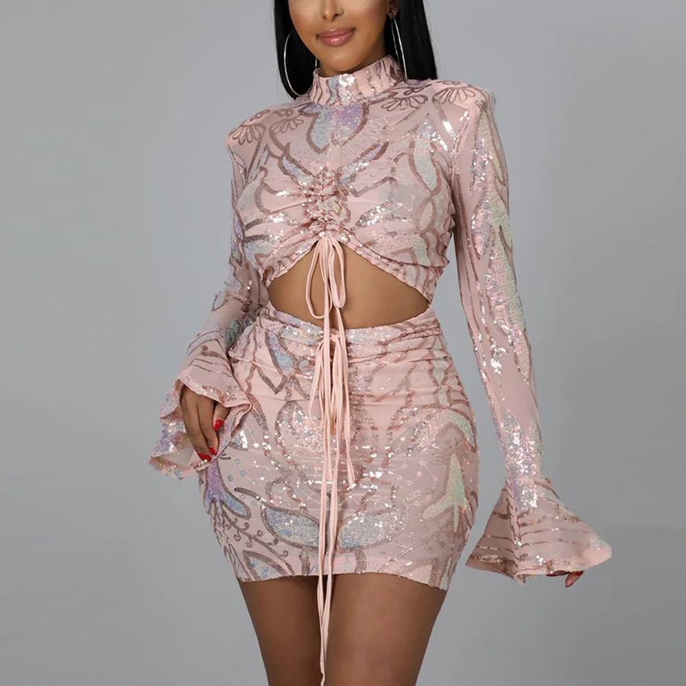 Sexy Dresses for Women Sequined Bodycon Full Flare Sleeve Drawstring Skinny Mini Length Evening Night Club Wear Dresses Clothes
Sexy Dresses for Women Sequined Bodycon Full Flare Sleeve Drawstring Skinny Mini Length Evening Night Club Wear Dresses Clothes