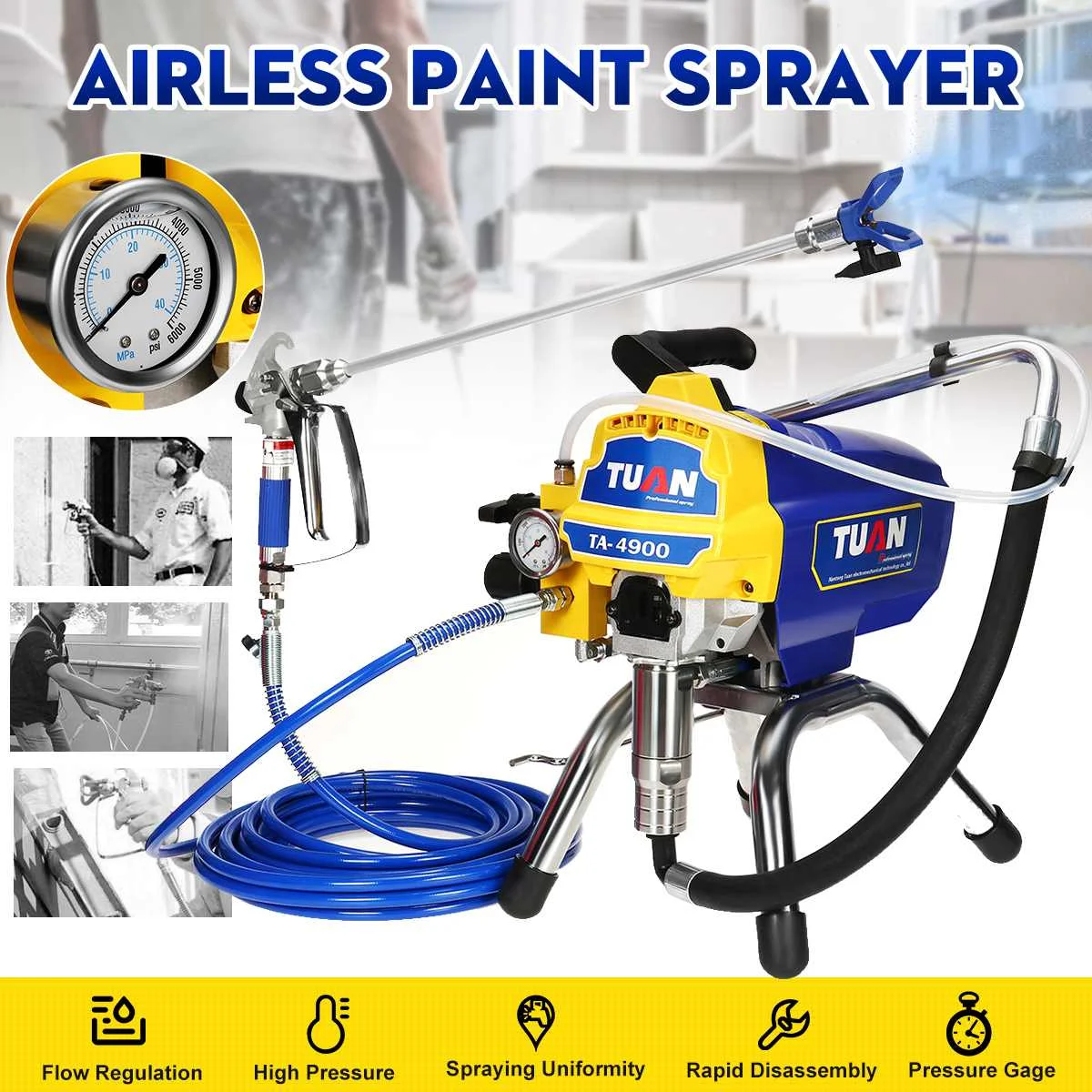 TA-4900 2500W High-pressure Airless Sprayer Gun High-Efficiency Spraying Machine Airless Wall Paint Sprayer Power Tool Kits
TA-4900 2500W High-pressure Airless Sprayer Gun High-Efficiency Spraying Machine Airless Wall Paint Sprayer Power Tool Kits