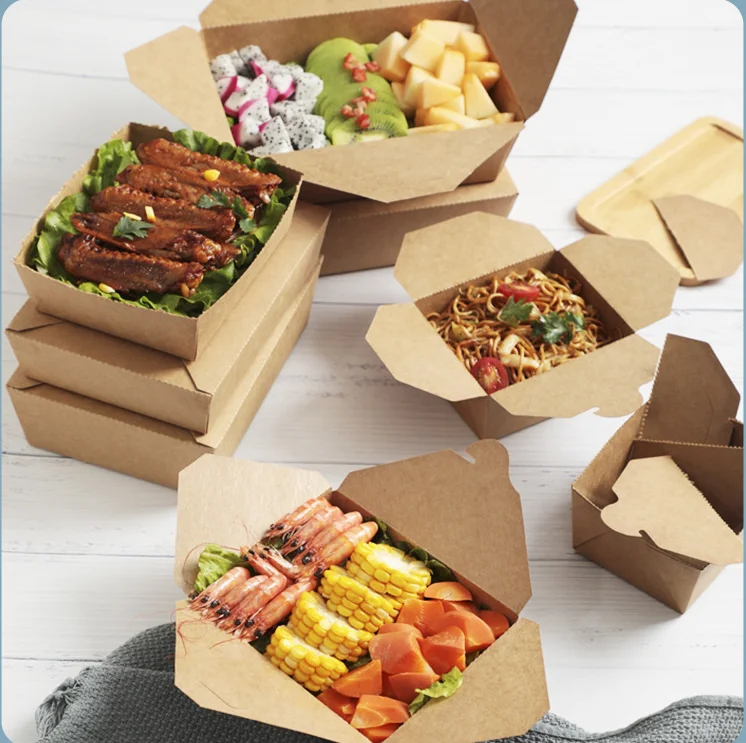 Disposable Food Packaging Kraft Paper Lunch Box Take-Out Food Packing Box Fried Chicken Burger Pizza Box Containers For Food 
Disposable Food Packaging Kraft Paper Lunch Box Take-Out Food Packing Box Fried Chicken Burger Pizza Box Containers For Food