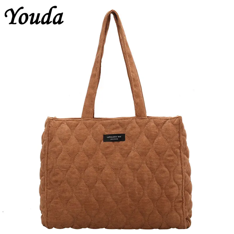 

Youda Women Corduroy Shopping Bag Female High Capacity Canvas Shoulder Bags Storage Handbag Reusable Foldable Eco Grocery Totes