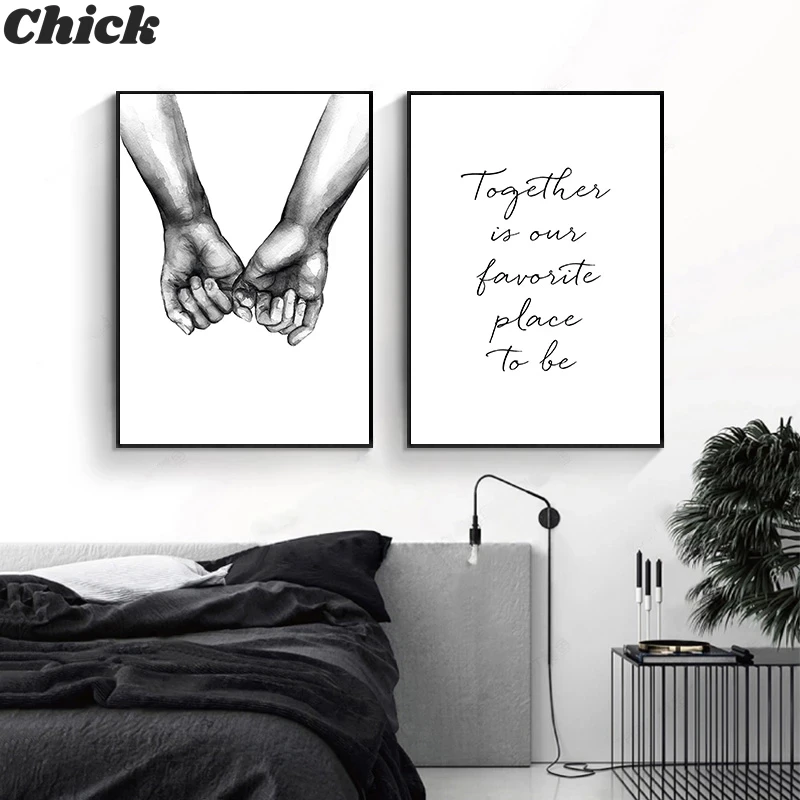 Романтическая Картина на холсте рука в руку черно белый настенный плакат печать