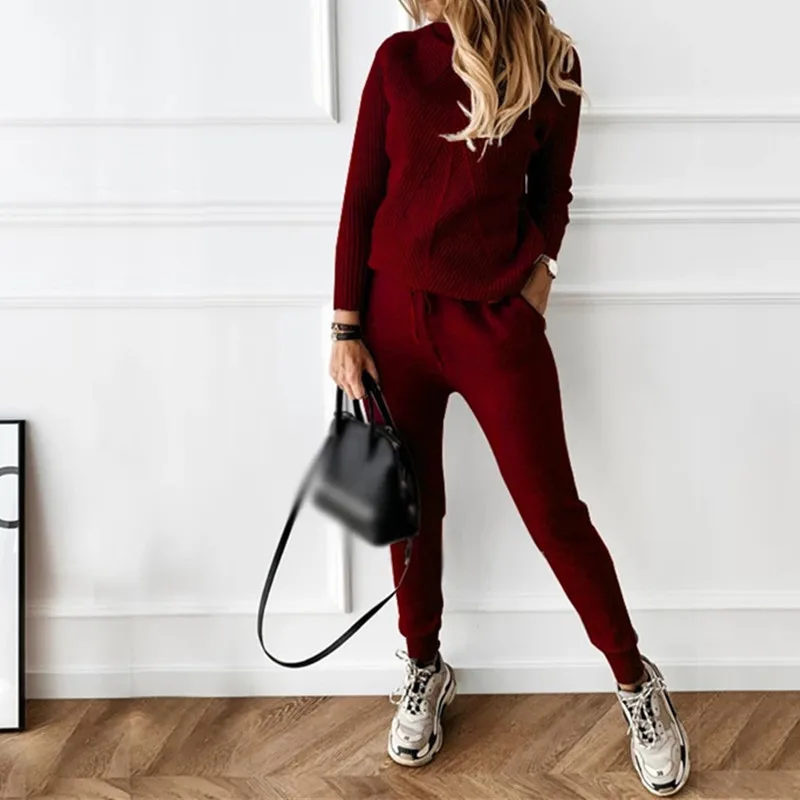 Autumn Spring Women Knitted 2Pieces Set Tracksuit Solid Striped Turtleneck Sweater and Elastic Trousers Basic Daily Pant Sets
Autumn Spring Women Knitted 2Pieces Set Tracksuit Solid Striped Turtleneck Sweater and Elastic Trousers Basic Daily Pant Sets