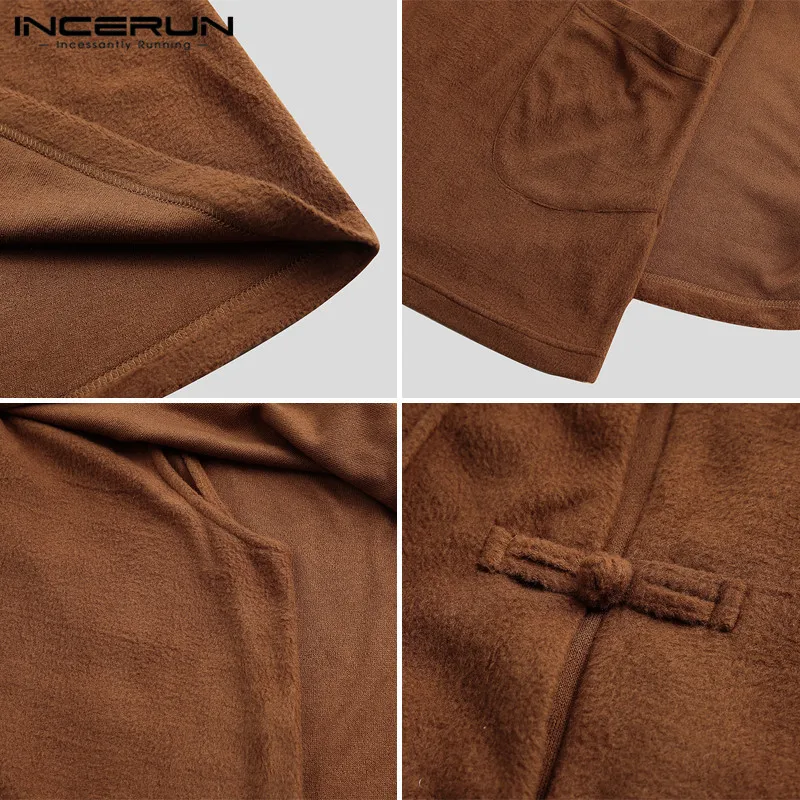 INCERUN Men Cloak Coats Vintage Hooded Cape Solid Ponchos Loose Button Fleece Autumn Winter Retro Casual Mens Trench Streetwear
INCERUN Men Cloak Coats Vintage Hooded Cape Solid Ponchos Loose Button Fleece Autumn Winter Retro Casual Mens Trench Streetwear