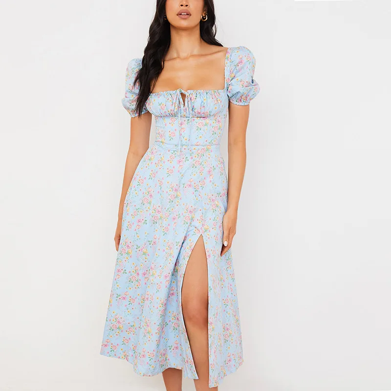 2021 new women's fashion summer fashion bubble sleeve floral lace up high split long skirt women's dress summer
2021 new women's fashion summer fashion bubble sleeve floral lace up high split long skirt women's dress summer