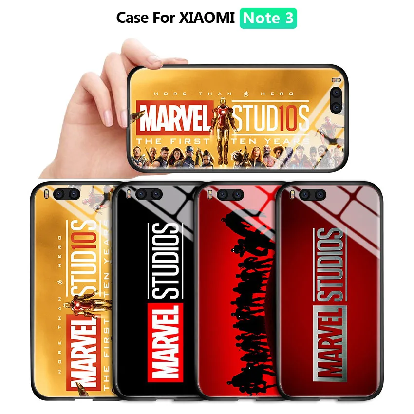 Для Xiaomi Phone Mi Note 3 Classic Marvel Studio Logo The Avengers First десять лет глянцевый чехол закаленное