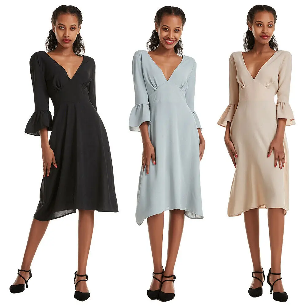 Summer Women Deep V-Neck Dress Flare Sleeve Backless Solid Color Party Dresses Ladies Clothing
Summer Women Deep V-Neck Dress Flare Sleeve Backless Solid Color Party Dresses Ladies Clothing