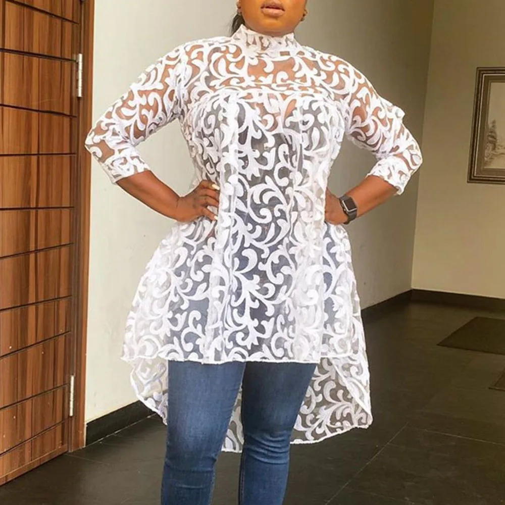 Clocolor sexy sheer top african fashion white lace plus size blouse women summer fall office lady work wear 3XL long shirt 2020
Clocolor sexy sheer top african fashion white lace plus size blouse women summer fall office lady work wear 3XL long shirt 2020