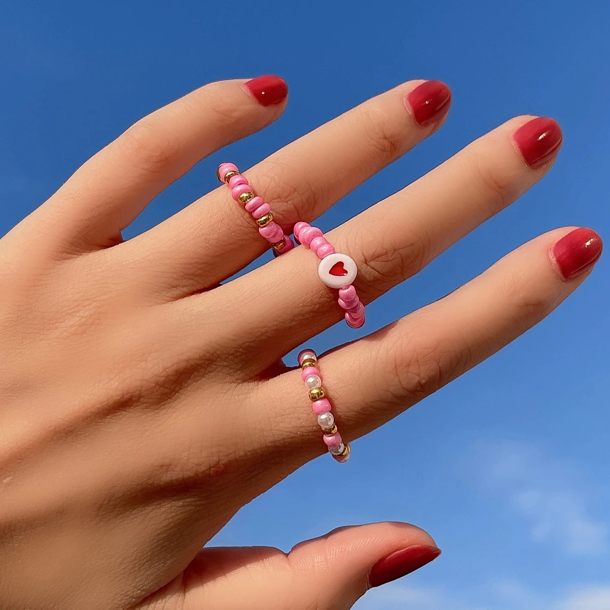 IngeSight.Z 3Pcs/Set Sweet Love Heart Elastic Rings Bohemian Pink Color Beaded Chain Finger Rings for Women Girl Jewelry Wedding
IngeSight.Z 3Pcs/Set Sweet Love Heart Elastic Rings Bohemian Pink Color Beaded Chain Finger Rings for Women Girl Jewelry Wedding