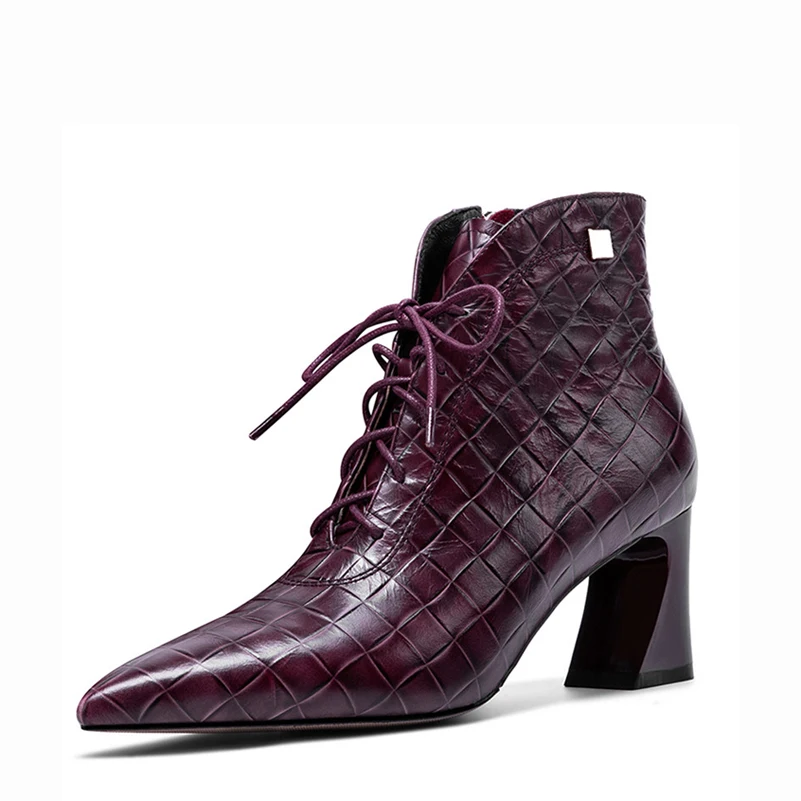 FOREADA Pointed Toe Ankle Boots Real Leather High Heel Woman Boots Zip Chunky Heel Short Boots Lace Up Female Shoes Wine Red 41
FOREADA Pointed Toe Ankle Boots Real Leather High Heel Woman Boots Zip Chunky Heel Short Boots Lace Up Female Shoes Wine Red 41