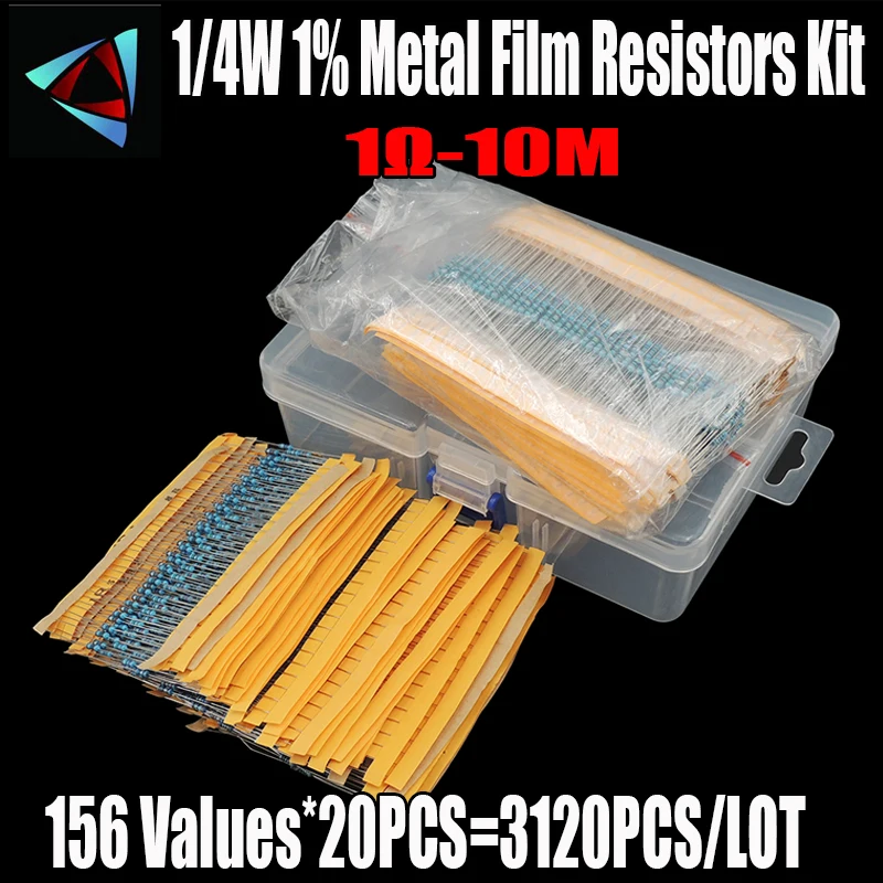 3120Pcs/lot 156 Values 1/4W 0.25W 1% Metal Film Resistors Assorted Pack Kit Set Lot Resistors Assortment Kits Fixed Resistor 
3120Pcs/lot 156 Values 1/4W 0.25W 1% Metal Film Resistors Assorted Pack Kit Set Lot Resistors Assortment Kits Fixed Resistor