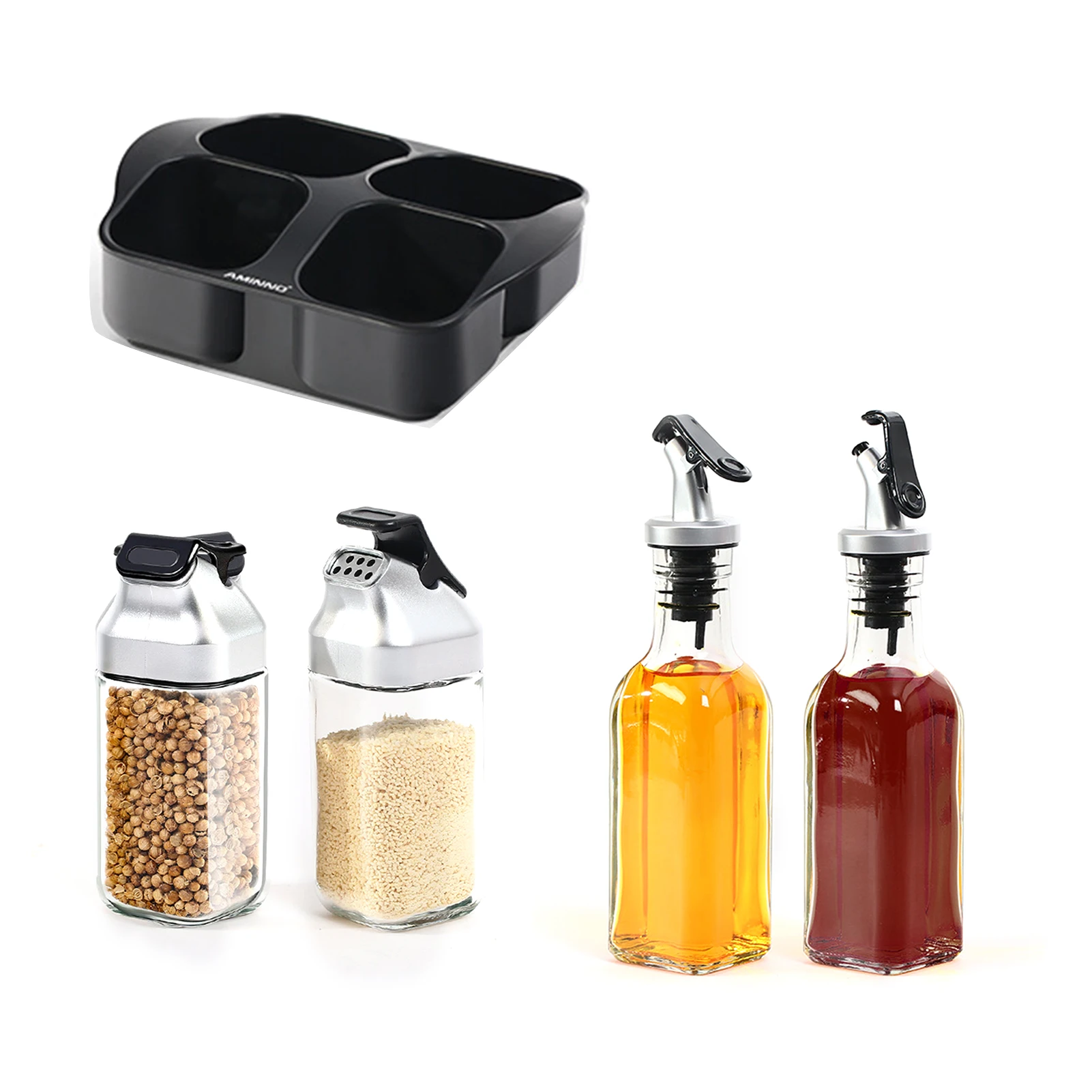 5PCS Kitchen Storage Containers Oil And Vinegar Salt Pepper Dispenser Set With Storage Tray For Spice Jar Food Snack Plate
5PCS Kitchen Storage Containers Oil And Vinegar Salt Pepper Dispenser Set With Storage Tray For Spice Jar Food Snack Plate