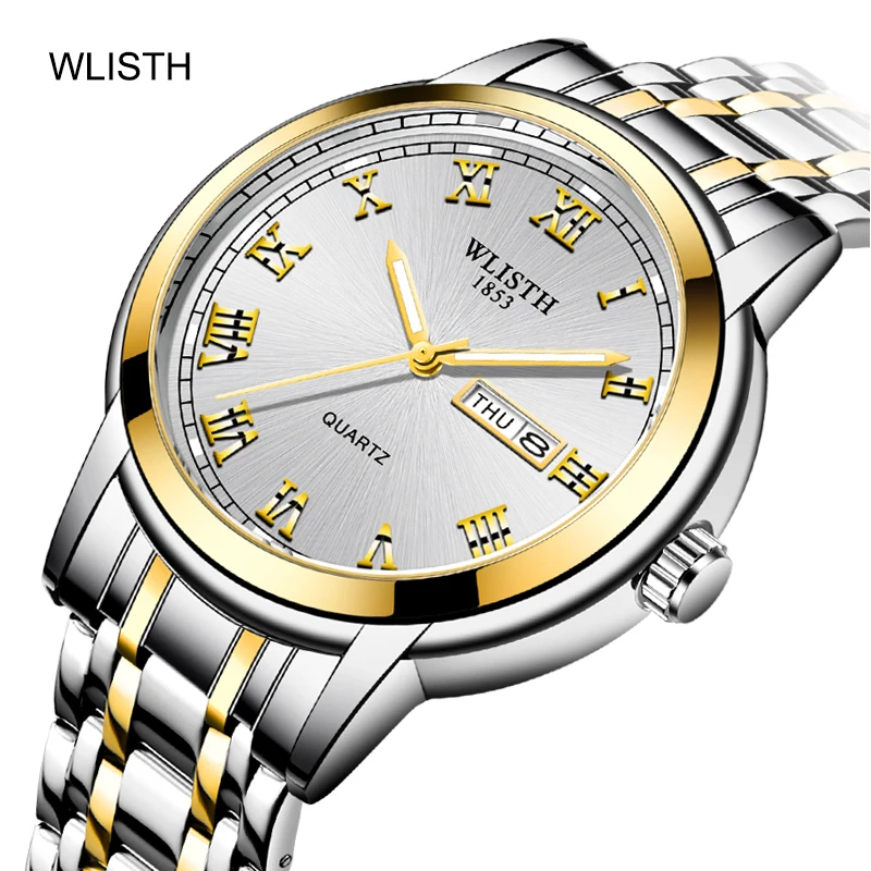 

Часы наручные WLISTH Мужские кварцевые, роскошные спортивные светящиеся водонепроницаемые со стальным браслетом, с двойным календарем, 2021