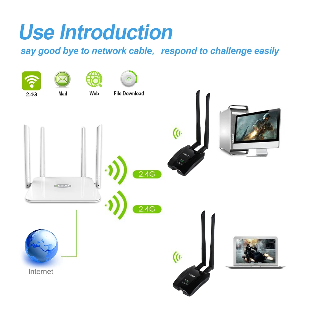 EDUP USB WiFi Adapter 2.4G Wireless Wifi Dongle MTK7603u Network Card Antenna Wi-Fi Receiver for PC Laptop
EDUP USB WiFi Adapter 2.4G Wireless Wifi Dongle MTK7603u Network Card Antenna Wi-Fi Receiver for PC Laptop