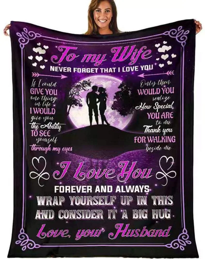 to My Wife Blanket from Husband, Cozy Super Soft Plush Fleece Throw Blanket with Quotes, for Birthday, Anniversary
to My Wife Blanket from Husband, Cozy Super Soft Plush Fleece Throw Blanket with Quotes, for Birthday, Anniversary
