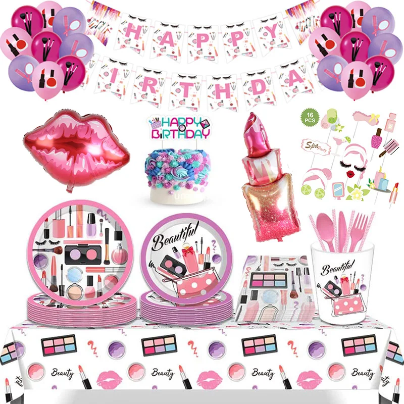 Spa Make Up Birthday Party Supplies Makeup Disposable Tableware Plates Cup Napkins Balloons Girls Party Decoration dinners set
Spa Make Up Birthday Party Supplies Makeup Disposable Tableware Plates Cup Napkins Balloons Girls Party Decoration dinners set