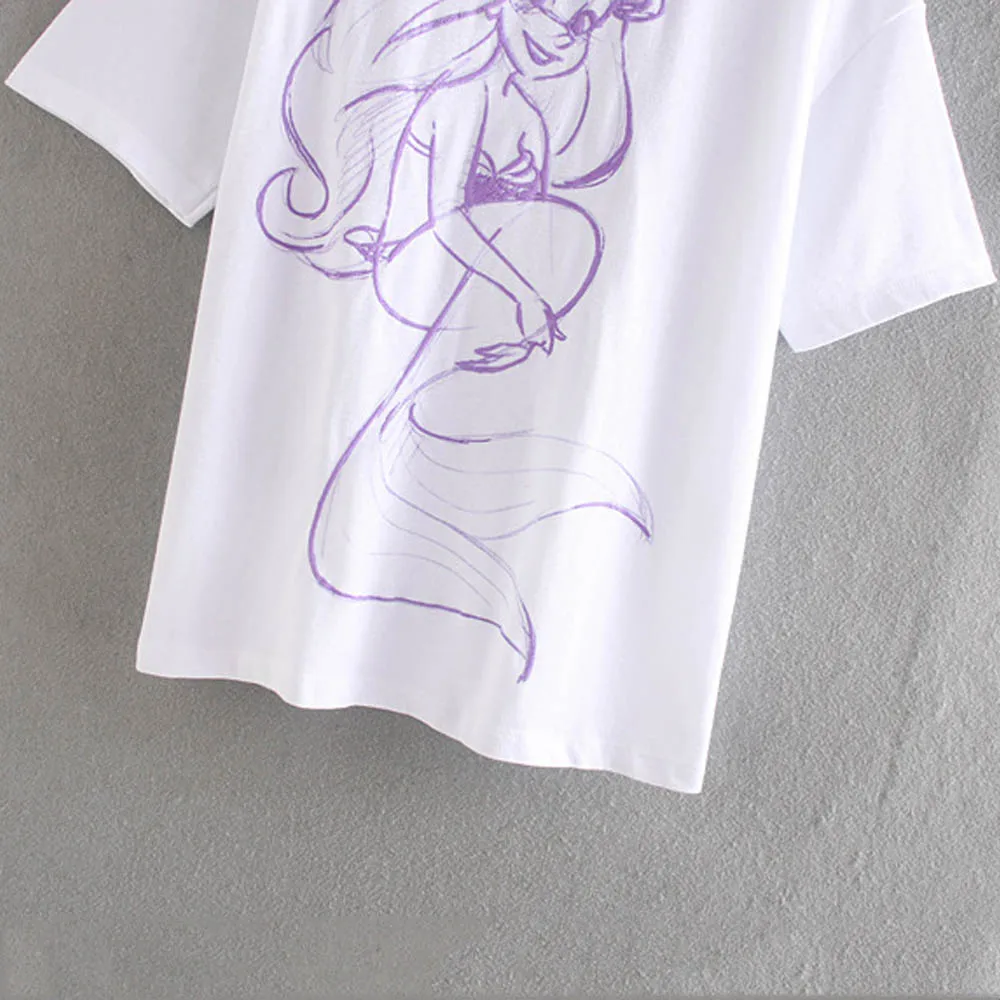 Disney Fashion Front Back The Little Mermaid Fish Sketch Cartoon Print Women T-Shirt O-Neck Short Sleeve Cotton Tee Tops Female
Disney Fashion Front Back The Little Mermaid Fish Sketch Cartoon Print Women T-Shirt O-Neck Short Sleeve Cotton Tee Tops Female