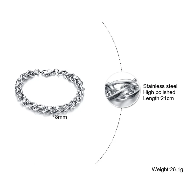 Мужская бижутерия браслет-цепочка из нержавеющей стали шириной от 3 до 8 мм с