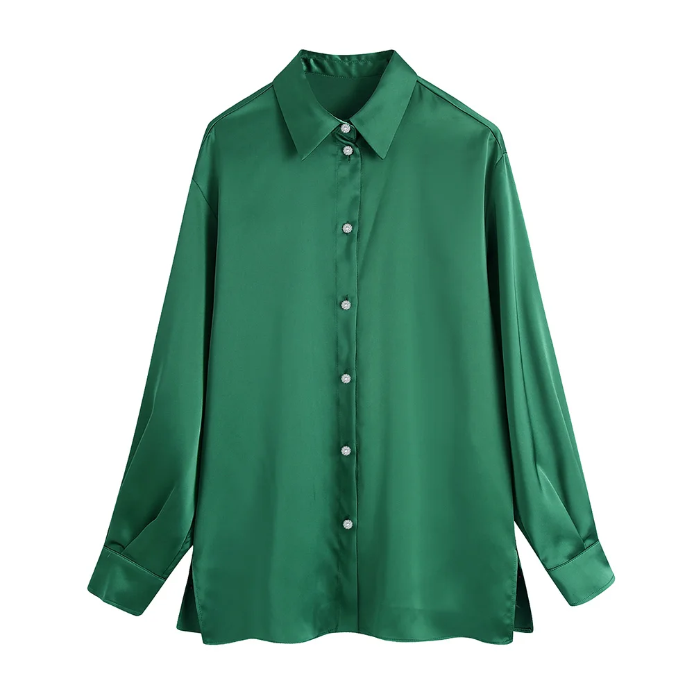 Shirt For Women Clothing 2021 Turn Down Collar Elegant Vintage Satin Shirt Top Long Sleeve Faux Crystal Button Up Loose Shirts
Shirt For Women Clothing 2021 Turn Down Collar Elegant Vintage Satin Shirt Top Long Sleeve Faux Crystal Button Up Loose Shirts