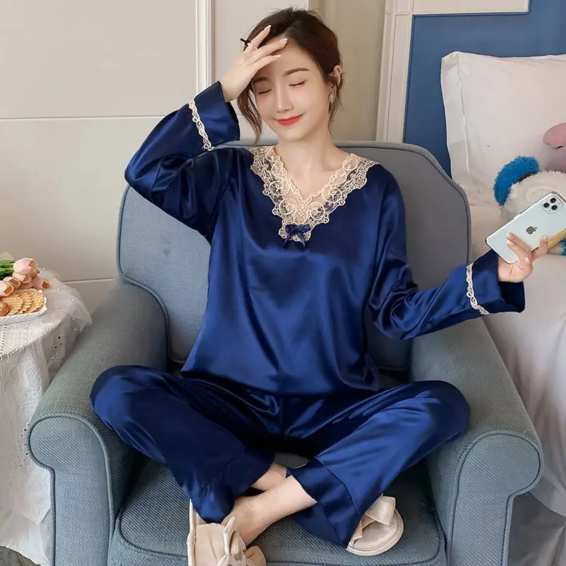 New Silk Pyjamas Women Long-sleeved Trousers Silk Lace Sexy Pajama Bathing Suit Home Clothes Sleep Lounge Pajama Sets pajamas
New Silk Pyjamas Women Long-sleeved Trousers Silk Lace Sexy Pajama Bathing Suit Home Clothes Sleep Lounge Pajama Sets pajamas